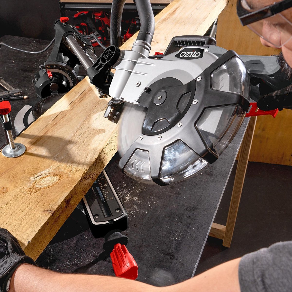 Ozito 2100W 254mm Double Bevel Sliding Mitre Saw SCMS-2125, 10 Inch, Laser Guide, 4000 RPM