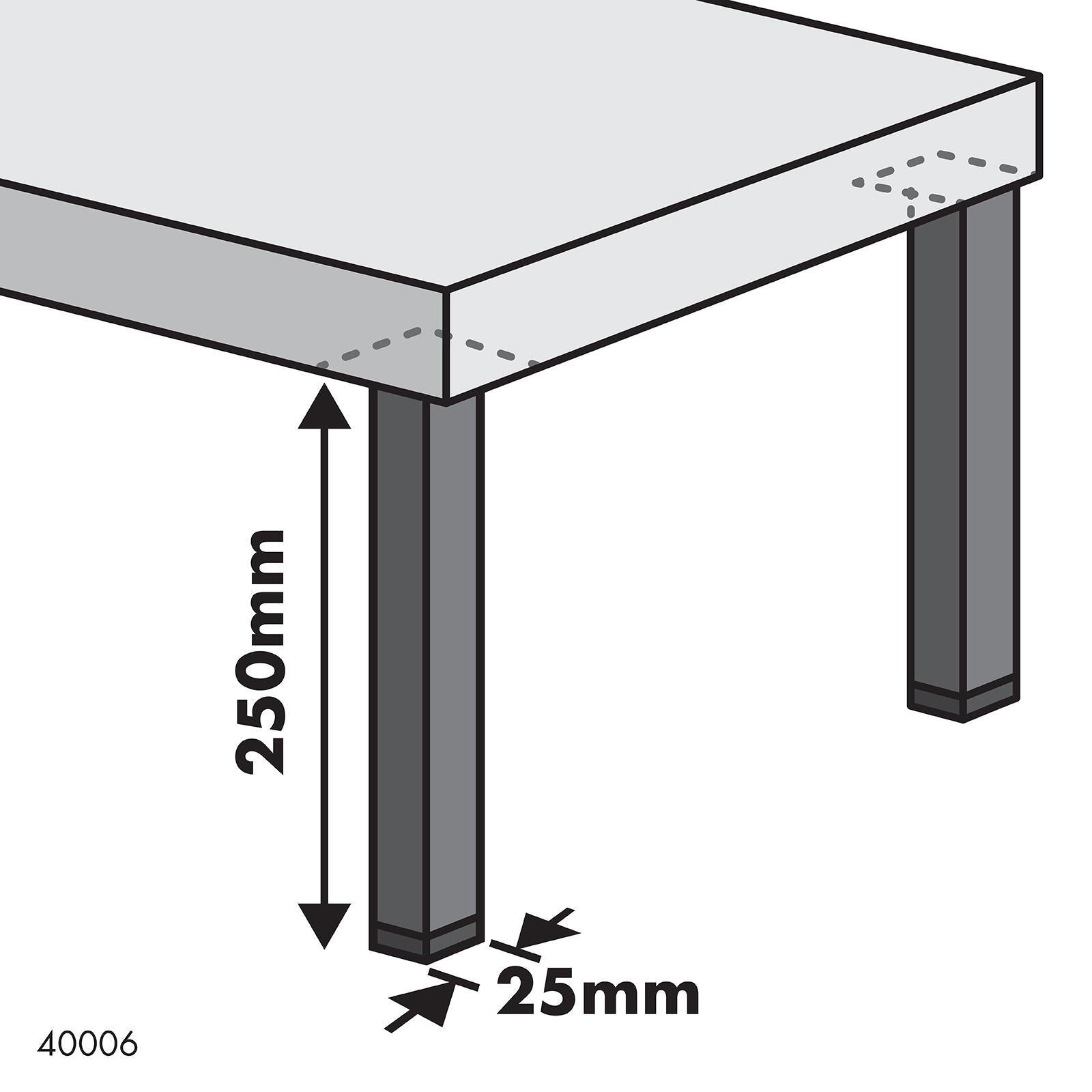 Adoored 250 x 25 x 25mm Black Steel Square Tube Furniture Leg