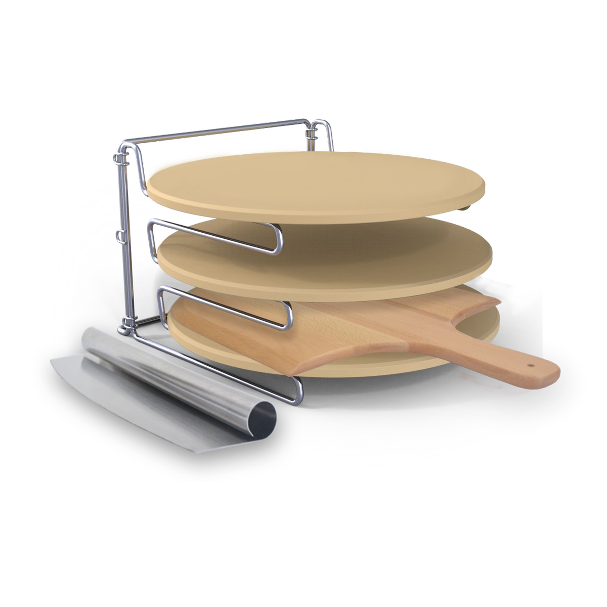 Matador 330mm Pizza Stone Stacker Set 3 Stones Cutter Peel and Folding Stand