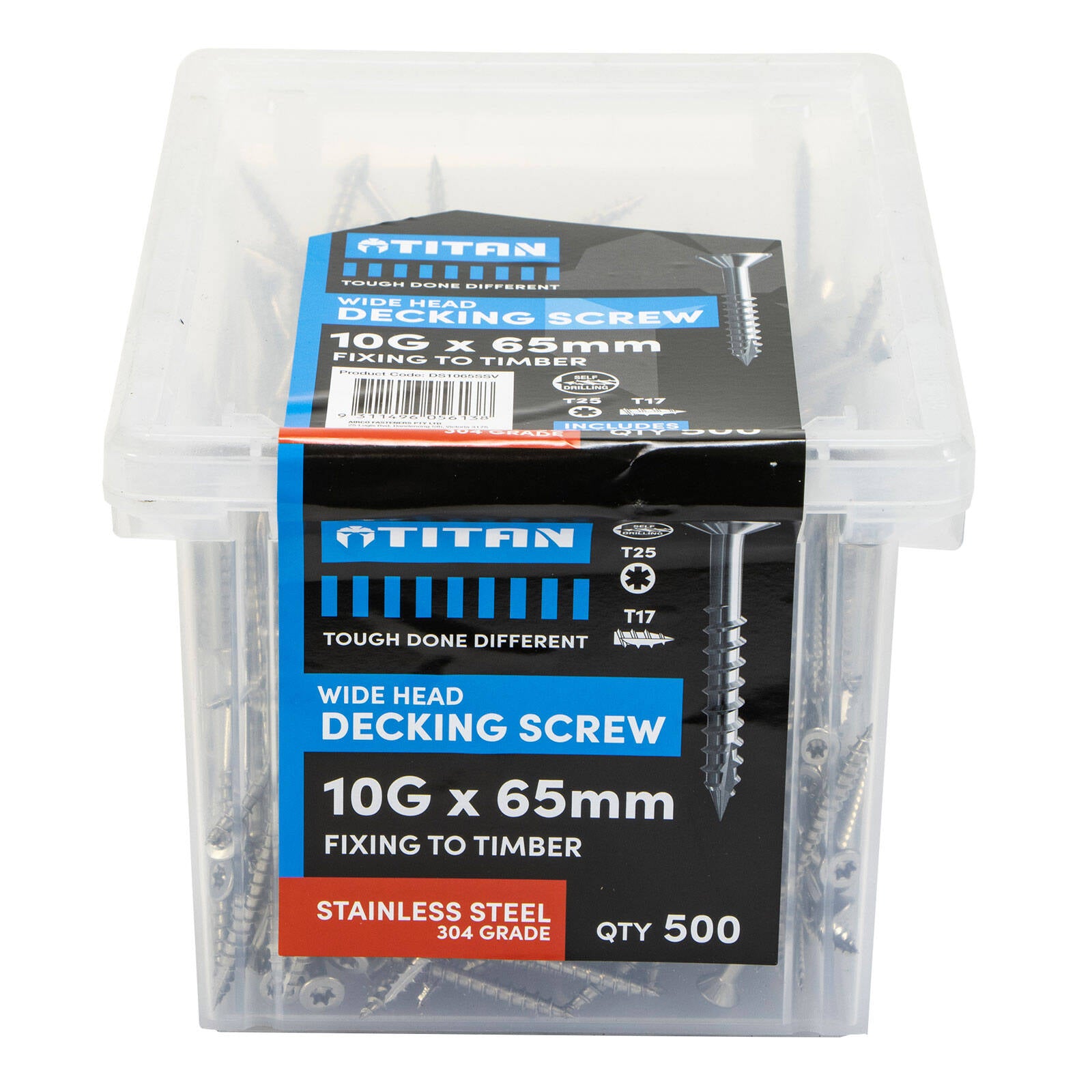 Titan Wide Head Decking Screws 10G x 65mm 304 Stainless Steel - Pack of 500