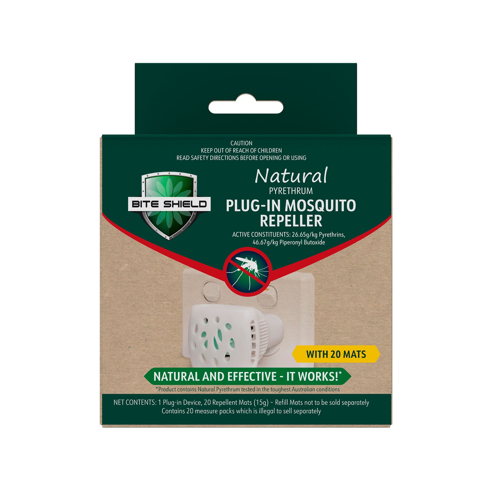 Bite Shield Natural Plug-In Mosquito Repeller, Indoor, Plant-Based Pyrethrum, BSH-ED93