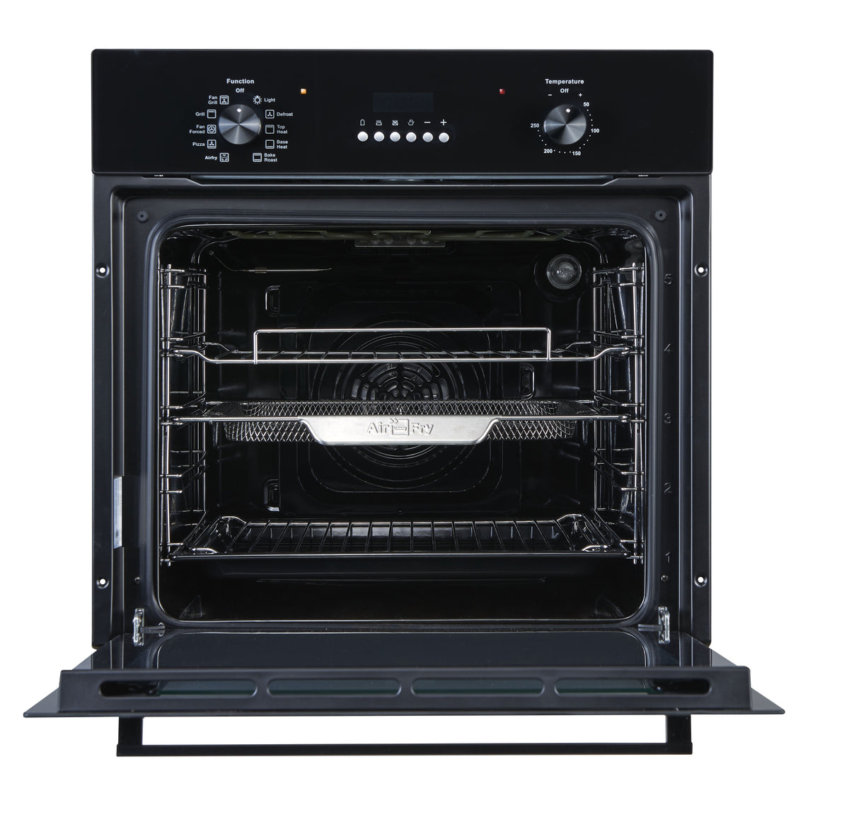 Brohn 60cm Built-In Electric Oven - 73L, 10 Functions, Inbuilt AirFry Mode, Black Glass Fascia - BRO6001BLK