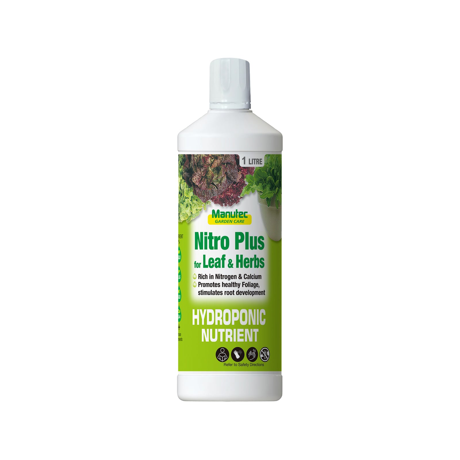 Manutec 1L Hydroponic Nitro Plus Liquid Fertiliser For Leaf And Herb