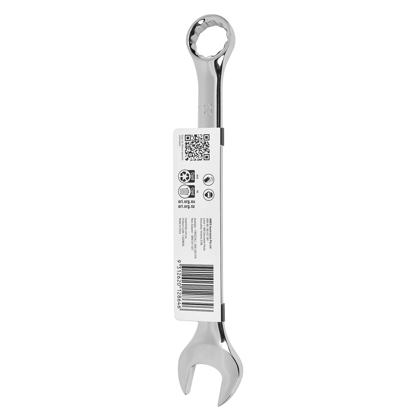 Trojan 22mm Combination Spanner, Chrome Vanadium 12 Point Ring End