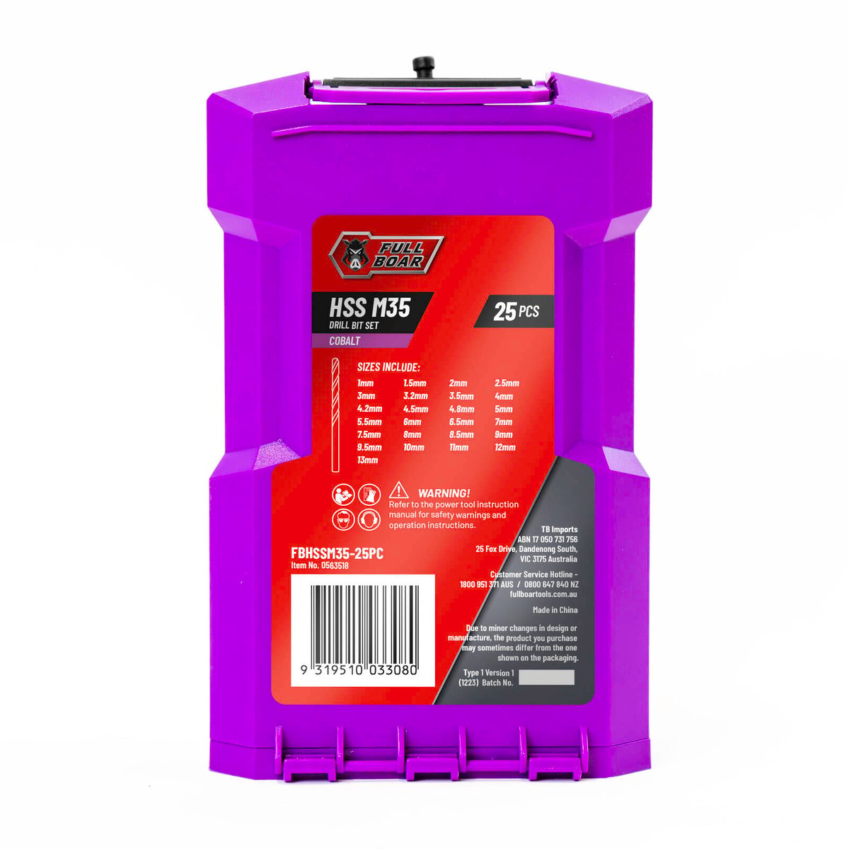 Full Boar 25 Piece HSS M35 Cobalt Drill Bit Set, 135-Degree Split Point
