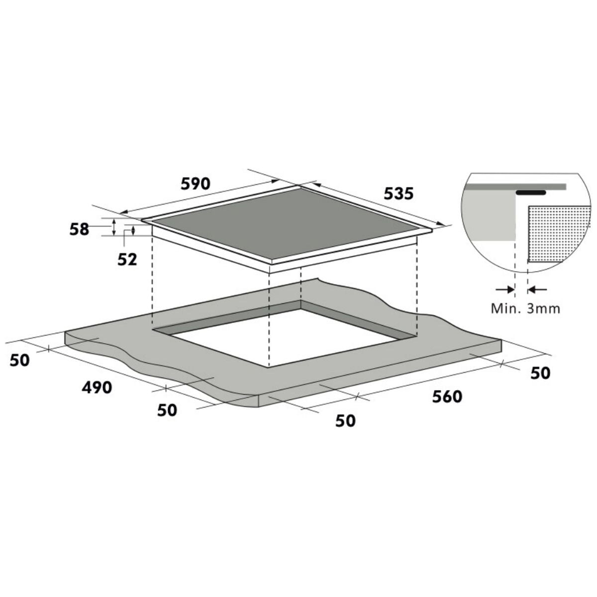 Linarie 60cm four zone induction cooktop - double Flex Zone - 99 minute timer - black ceramic - LS60I2F