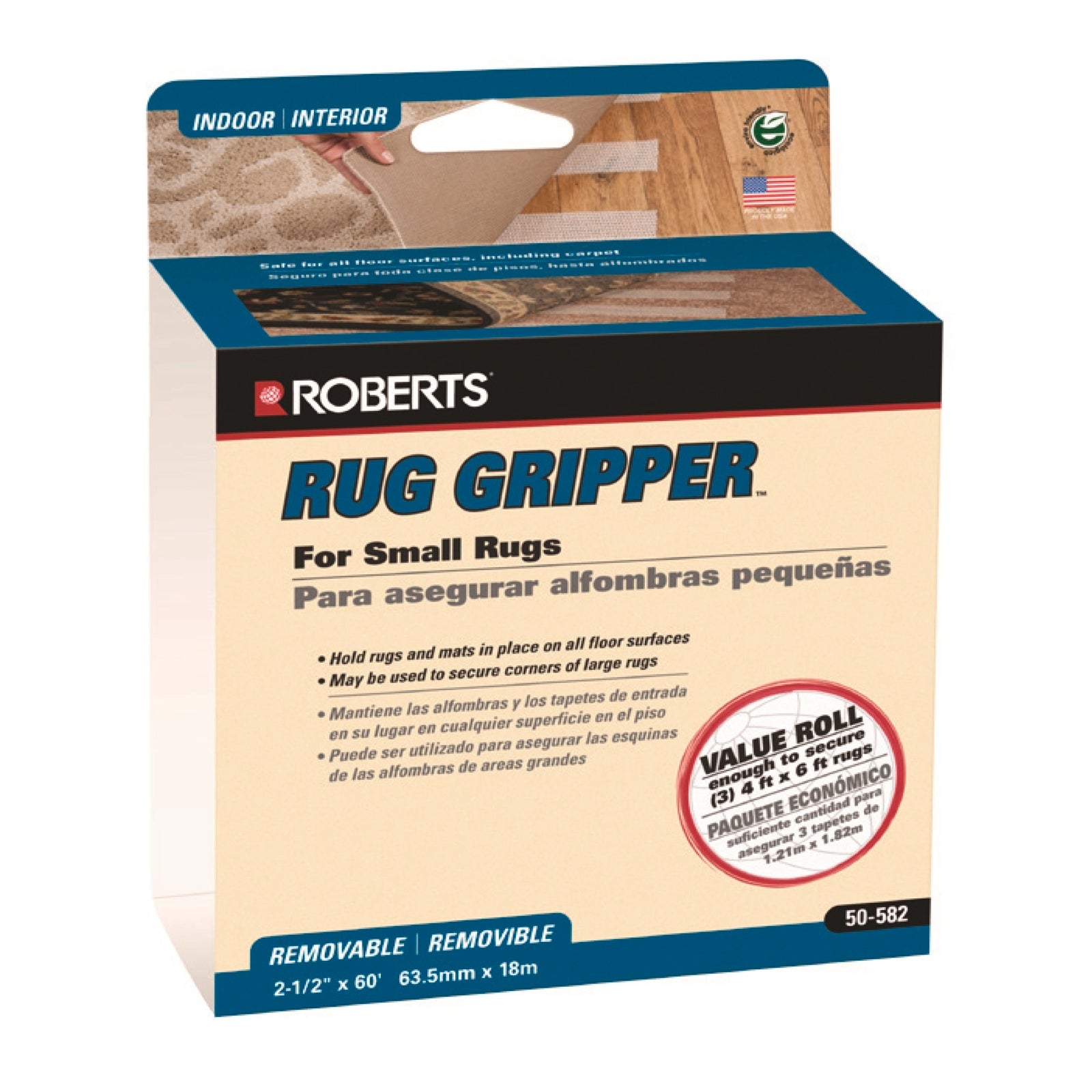 Roberts Rug Gripper Roll 63mm x 18.28m, Rubber Mesh Anti-Slip for All Floors