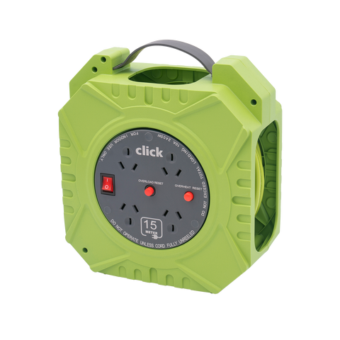 Click 15m Domestic 4 Outlet Cable Reel - Green and Grey - Safety Features - SuperSaverAU - view 1