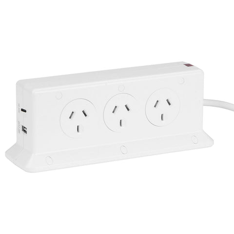 Arlec 6 Outlet Vertical Powerboard with PD30W USB-A & USB-C Rapid Charging White PB6WUPD30