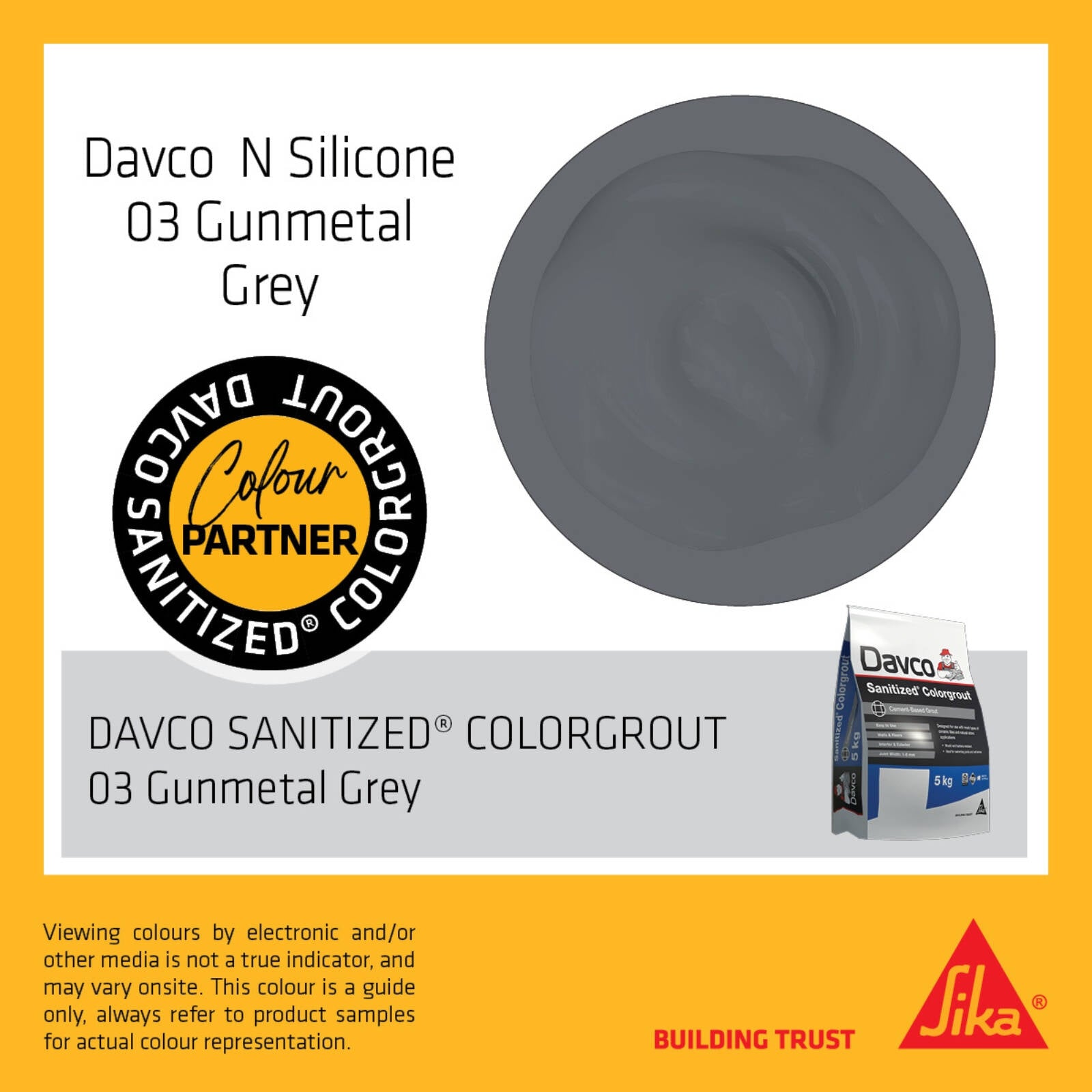 Sika Davco N Silicone Neutral Cure Gunmetal NO3 300ml