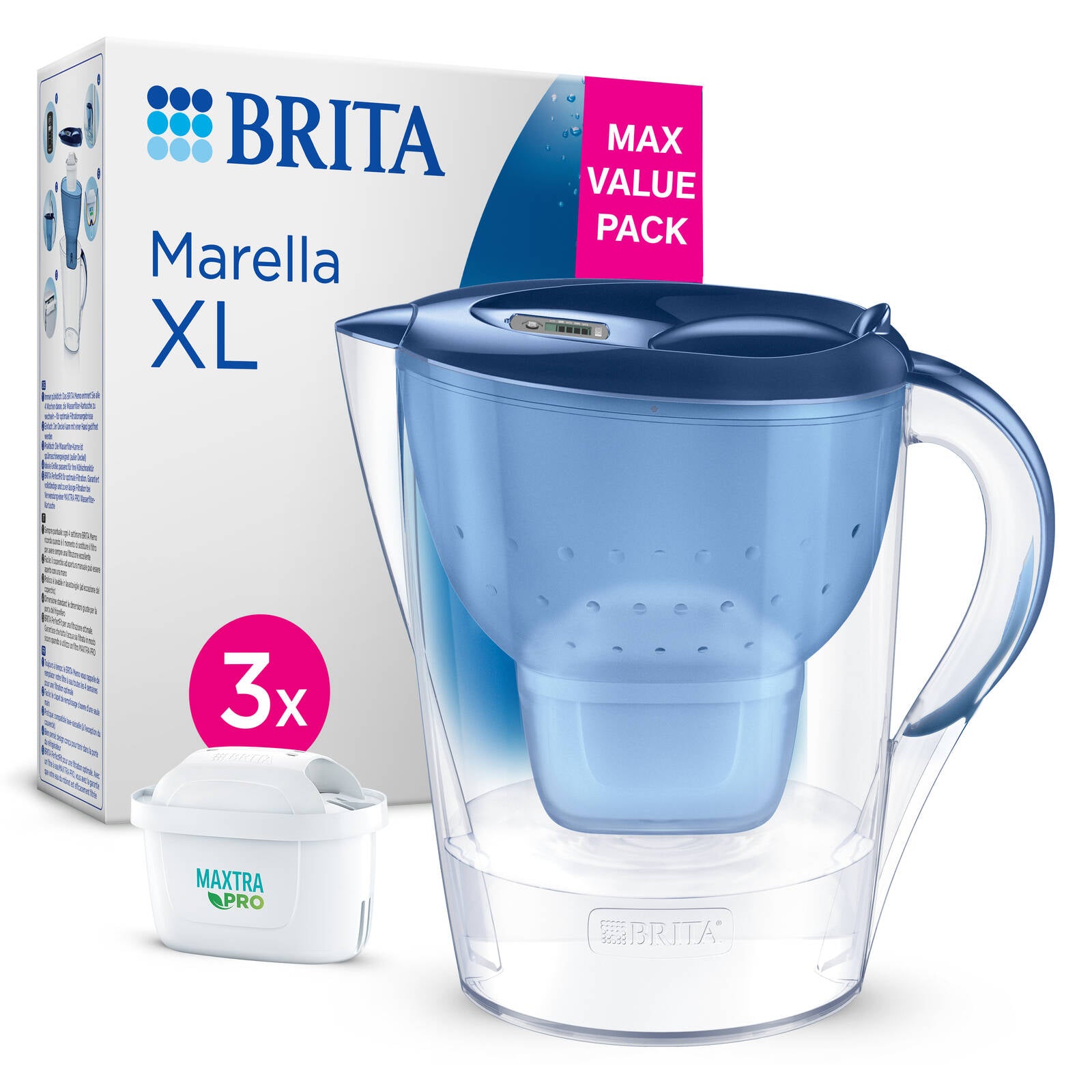 Brita Marella XL 3.5L Water Filter Jug with 3 Maxtra Pro Filters, Blue
