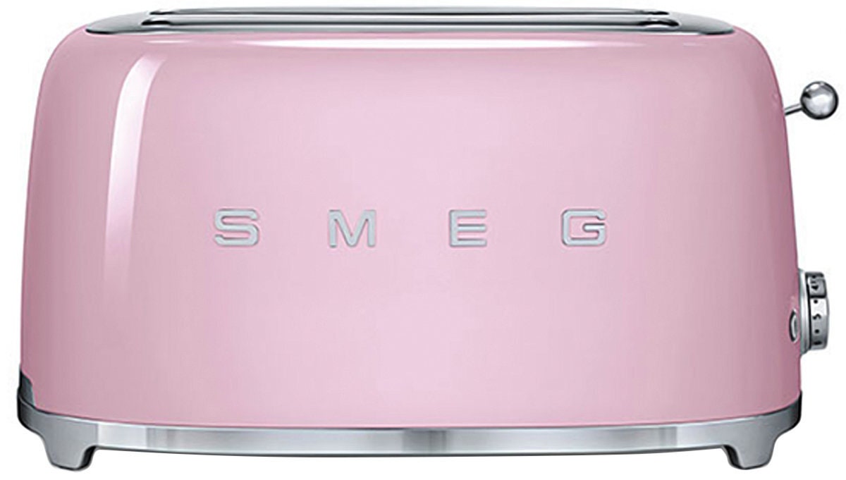 Smeg 50s Retro Style 4 Slice Toaster - Pink, Six Browning Levels, Illuminated Buttons - TSF02PKAU