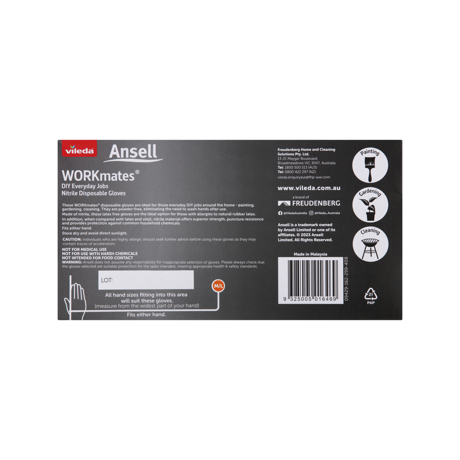 Vileda Ansell WORKmates Nitrile Disposable Gloves 100 Pack - Medium/Large