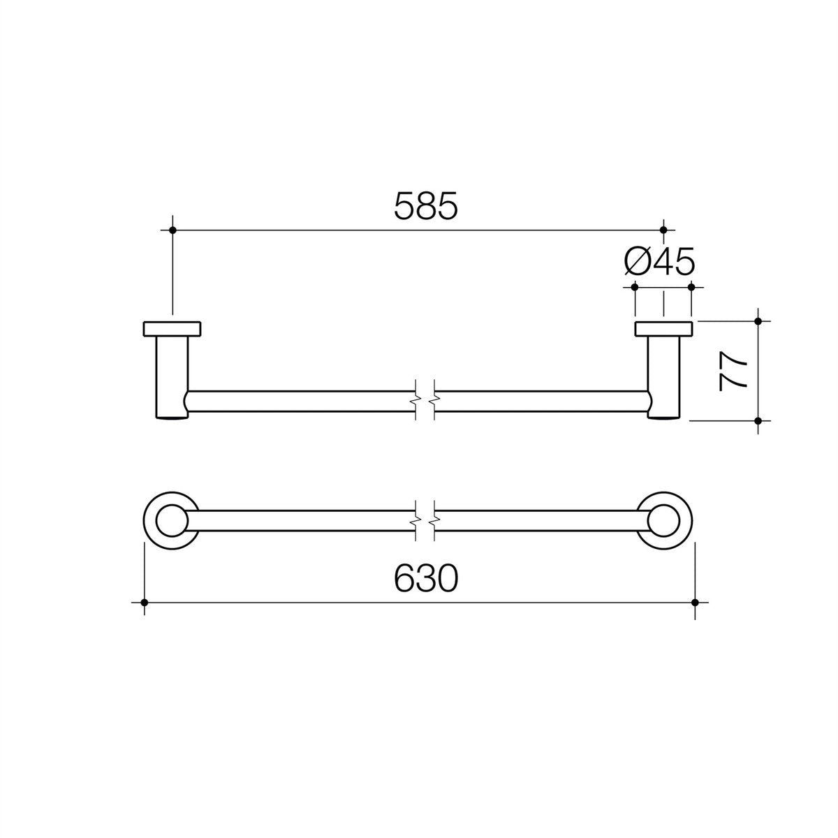Caroma Cosmo 630mm Matte Black Single Towel Rail - 600mm