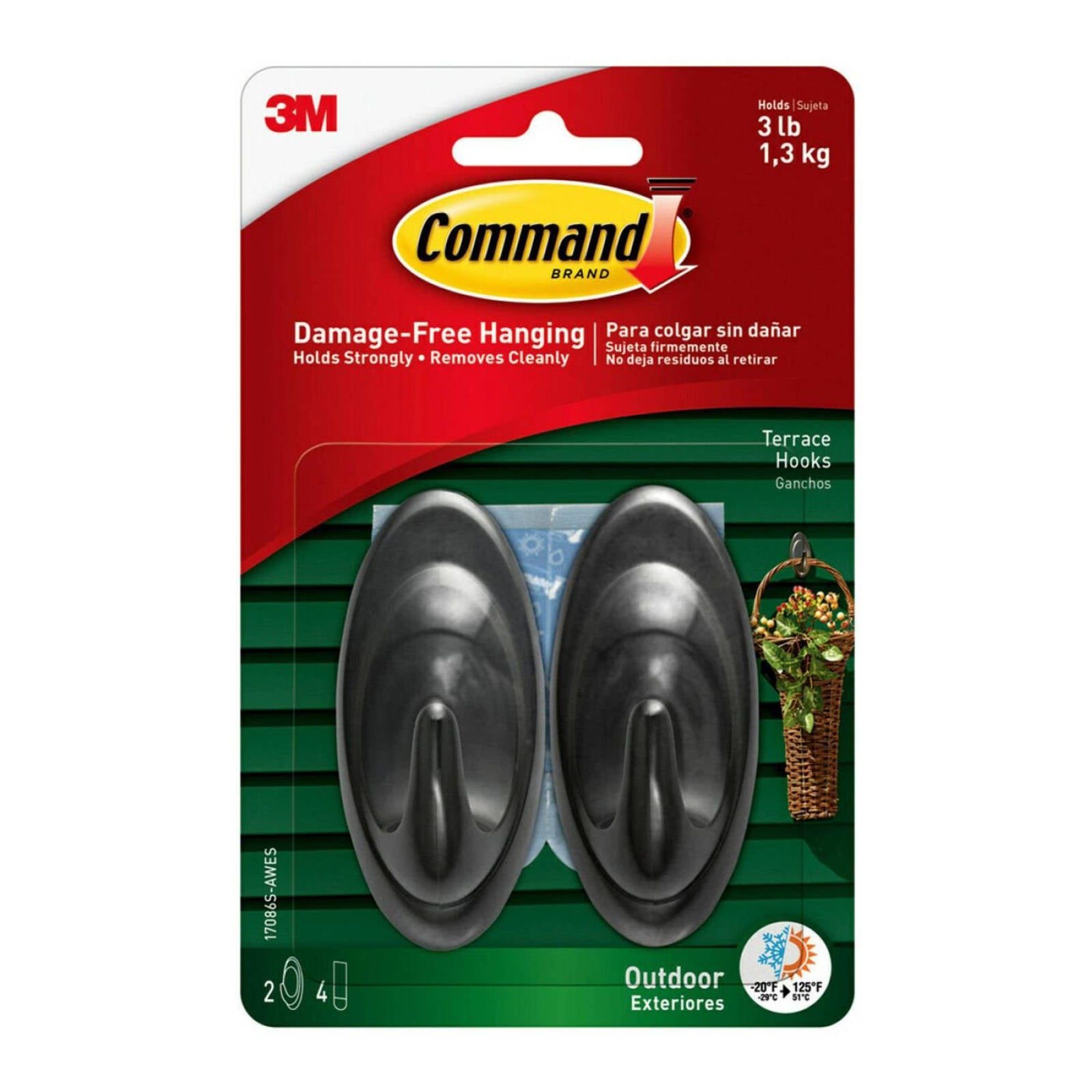 Command Outdoor Medium Terrace Hooks - Slate