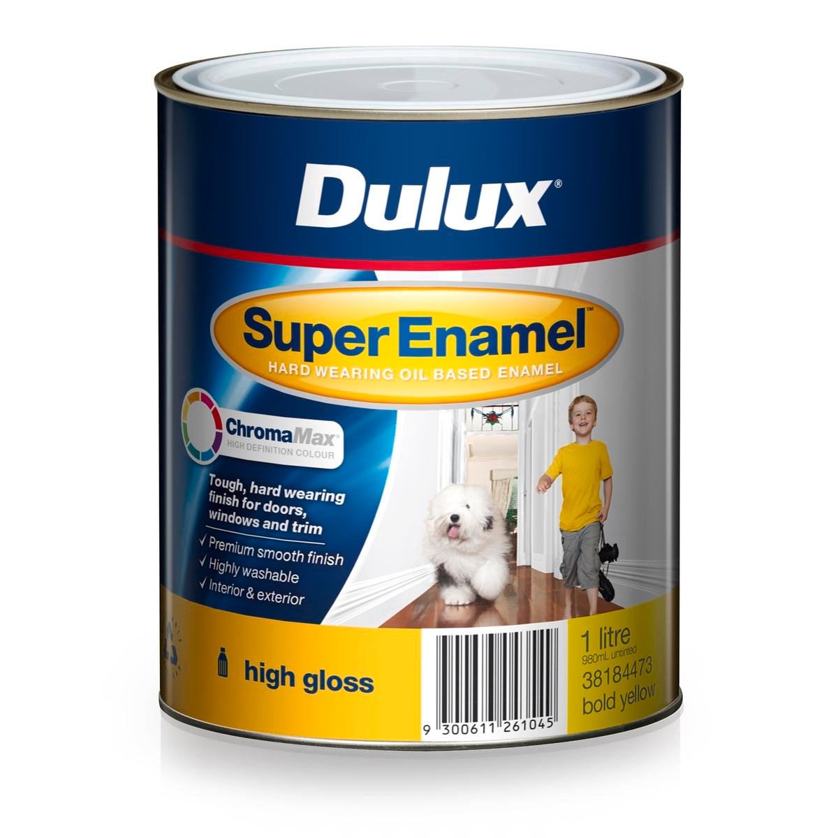 Dulux Super Enamel Paint - 1L - Bold Yellow - Oil Based - Gloss Finish - SuperSaverAU - view 1