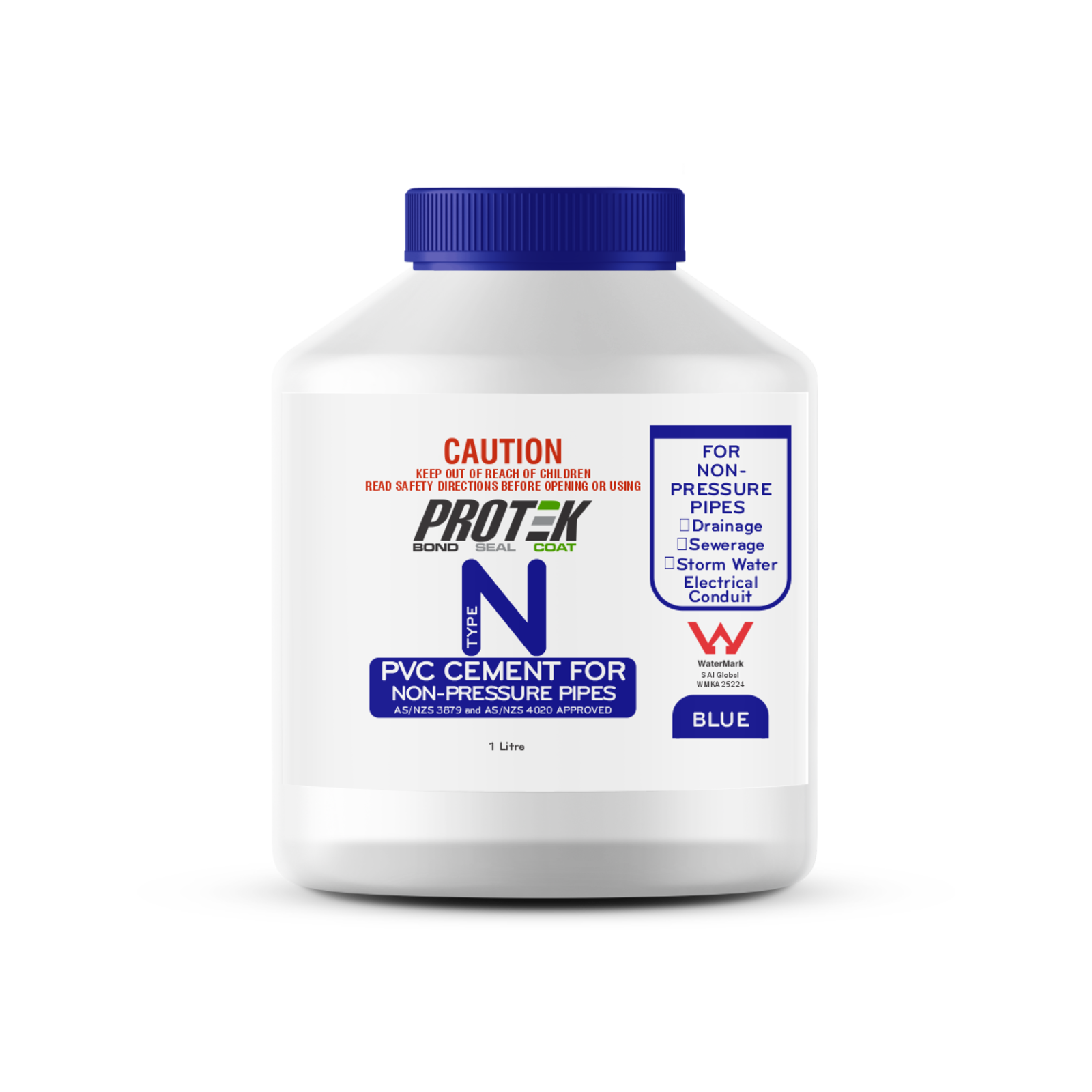 Protek 1L Type N Blue Solvent Cement for Non-Pressure PVC Pipes
