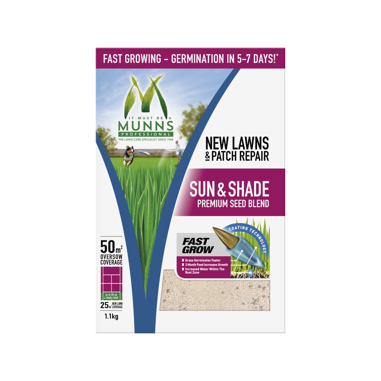 Munns Professional 1.1kg Sun and Shade Lawn Seed Blend Drought Tolerant