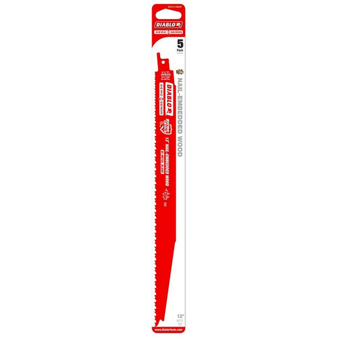 Diablo Reciprocating Saw Blades - 12" - Bi-Metal - Nail Embedded Wood - 5 Pack - SuperSaverAU - view 1