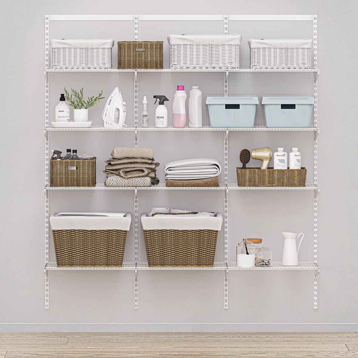 Elfa Classic Linen Closet Wide - White E-Poxy Bonded Steel - Made in Sweden - 12082
