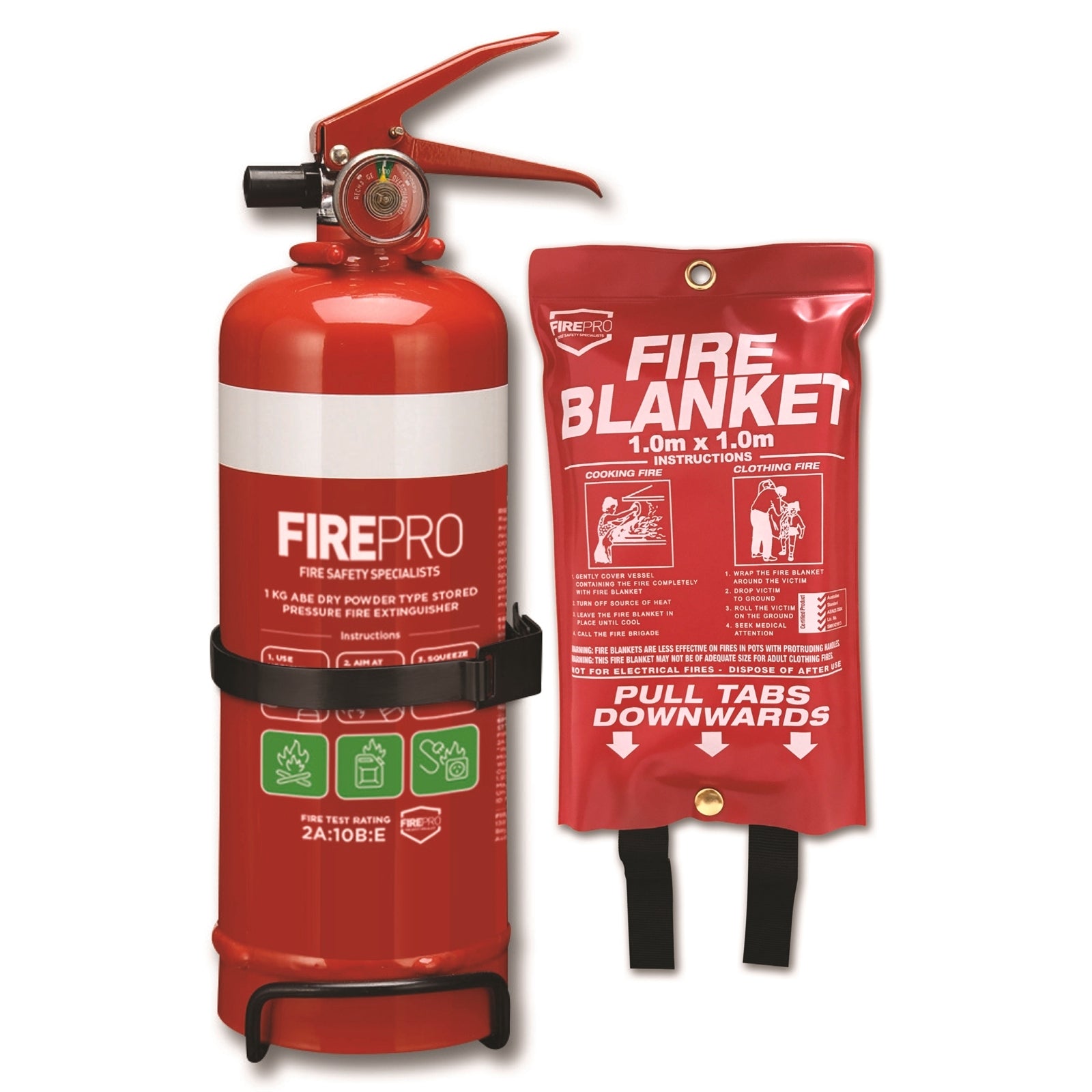 FirePro Fire Safety Kit - Extinguisher & Blanket, Red, Wall Mountable