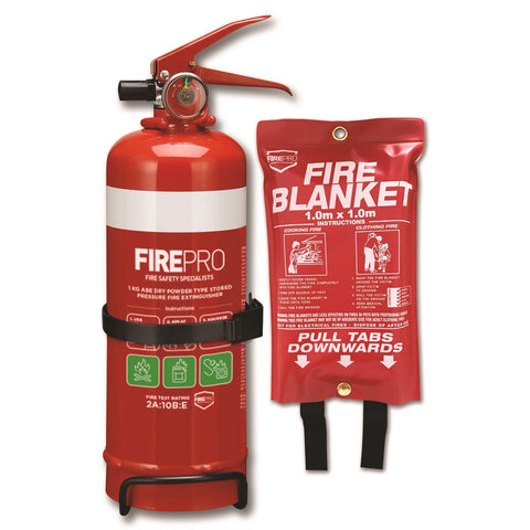 FirePro Fire Safety Kit - Extinguisher & Blanket, Red, Wall Mountable