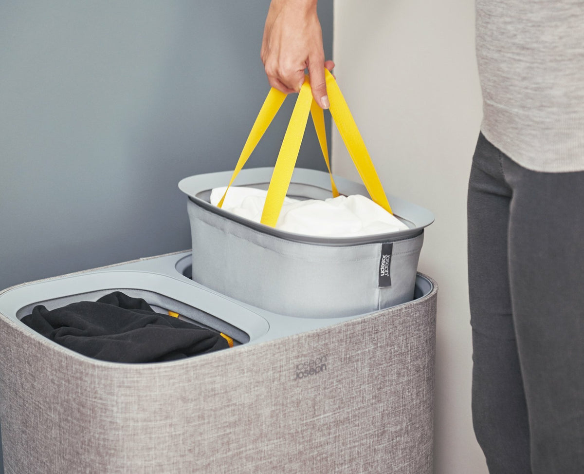 Joseph Joseph 90L laundry separation basket - dual 45L compartments, removable tote bags, grey - 50003