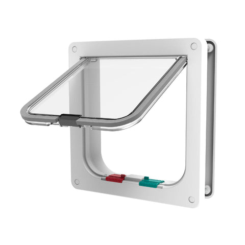 Hakuna Pets Small Cat Flap - White - 190 x 200mm Frame - 4-Way Locking