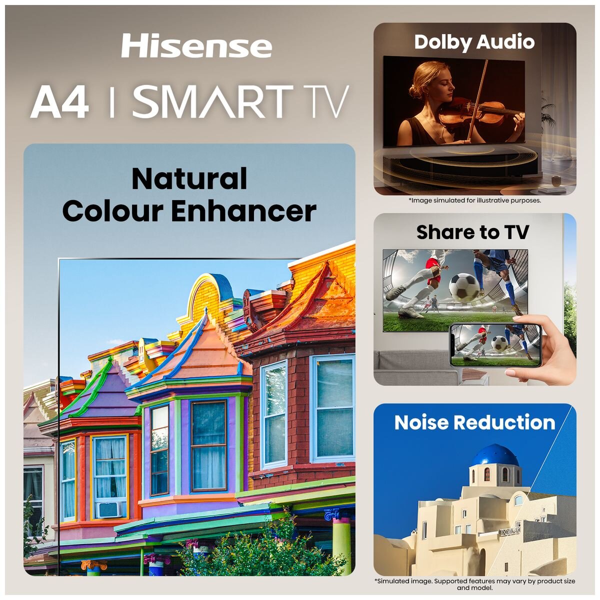 Hisense 32 Inch A4S HD Smart TV - VIDAA Smart TV, Wide Colour Gamut, 6 Star Energy Rating - 32A4SAU
