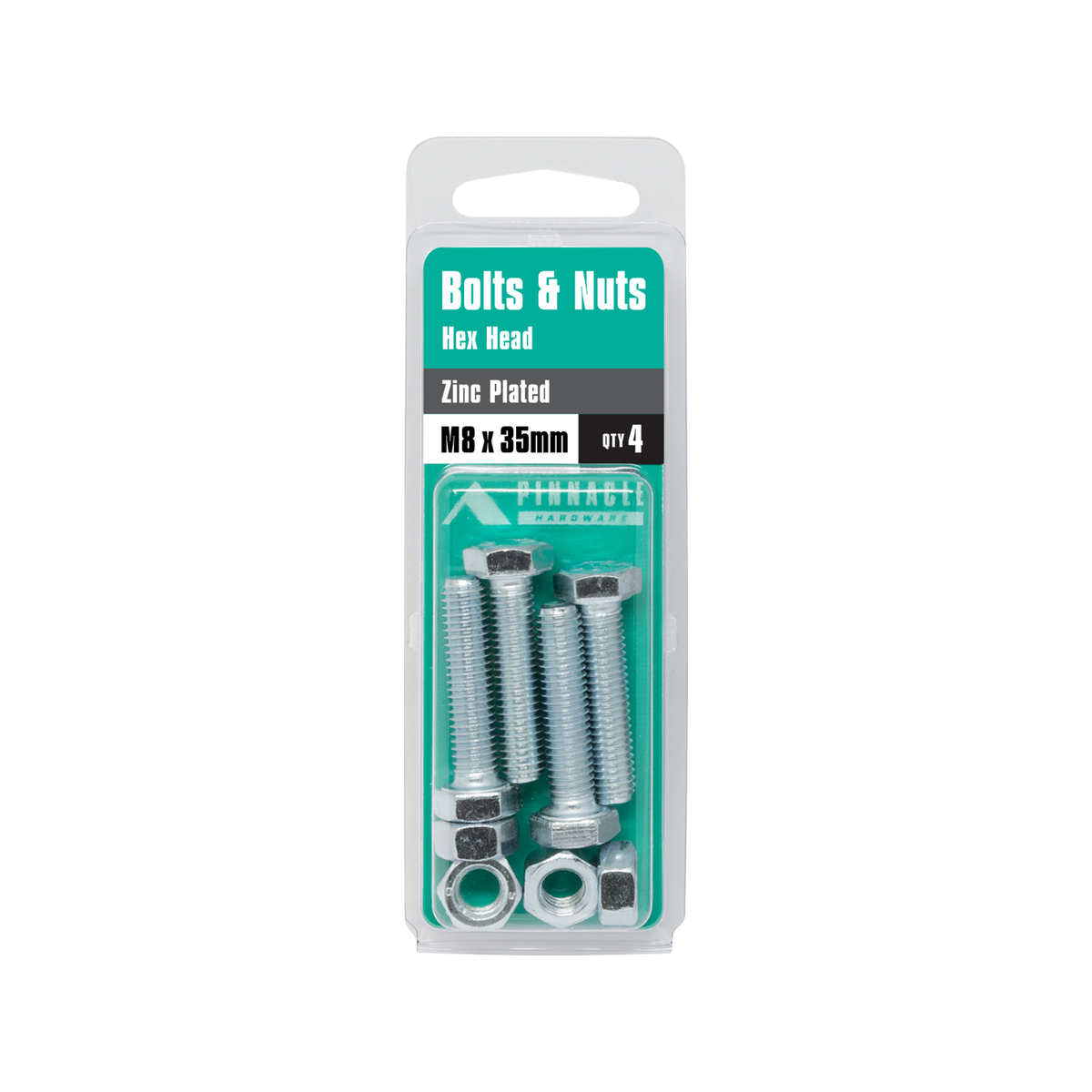 Pinnacle M8 x 35mm Zinc Plated Hex Head Bolts and Nuts 4 Pack - SuperSaverAU - view 3