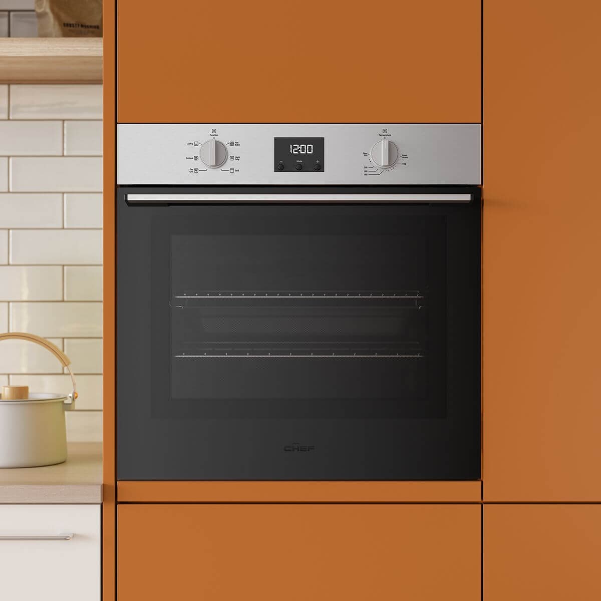 Chef 60cm electric oven 80L with AirFry - stainless steel, 6 functions, 10A plug-in - CVE6414SC