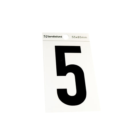 Sandleford 85mm Silver/Black Self Adhesive House Number 5 Polycarbonate Gloss Silver