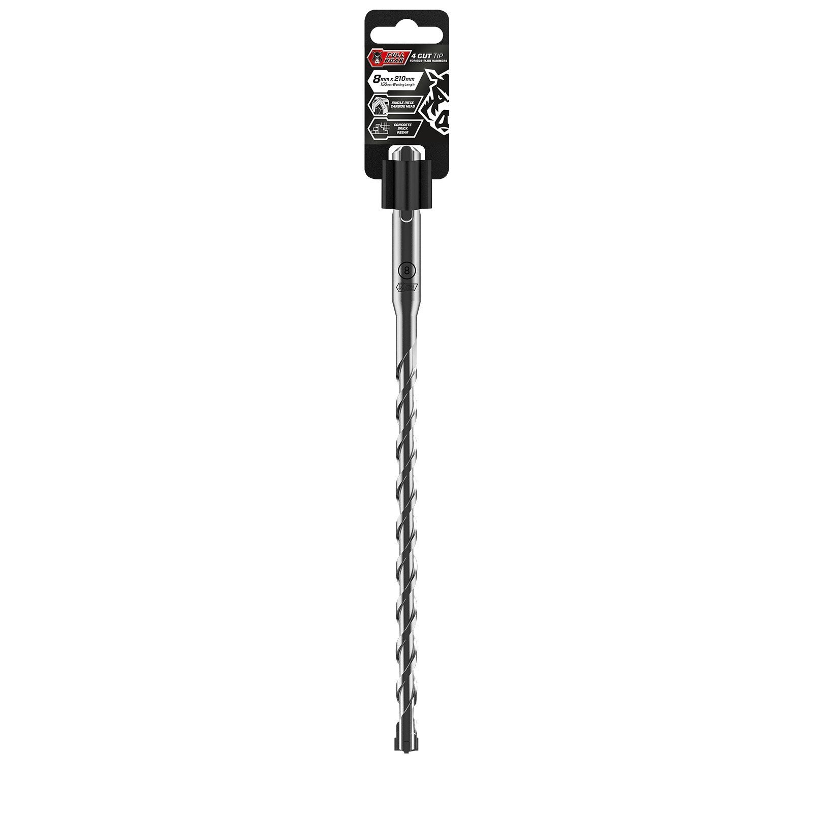Full Boar 8 x 210mm 4 Cut SDS-Plus Masonry Drill Bit