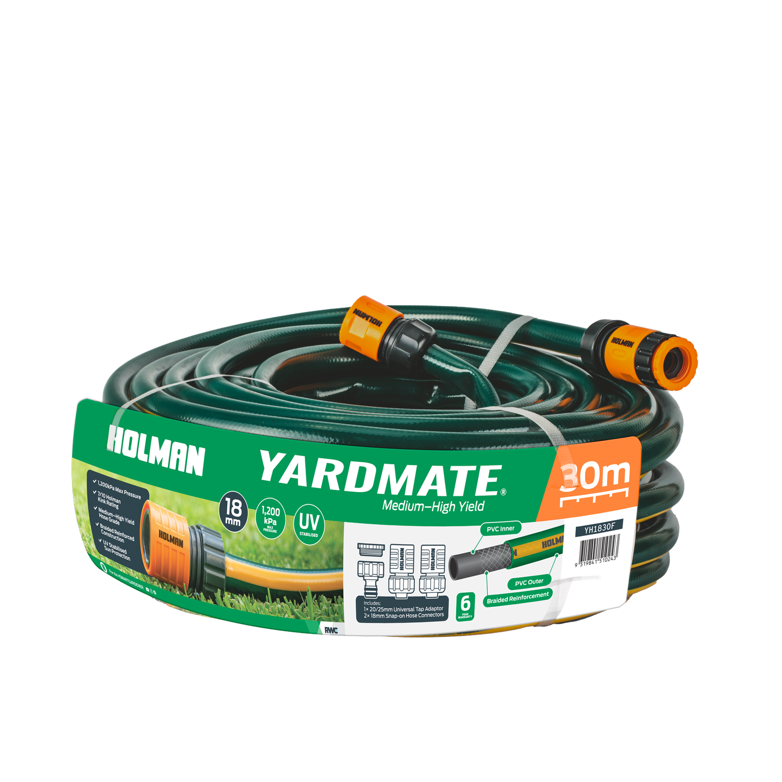 Holman 18mm x 30m Yardmate PVC Garden Hose Kink and UV Resistant Outdoor
