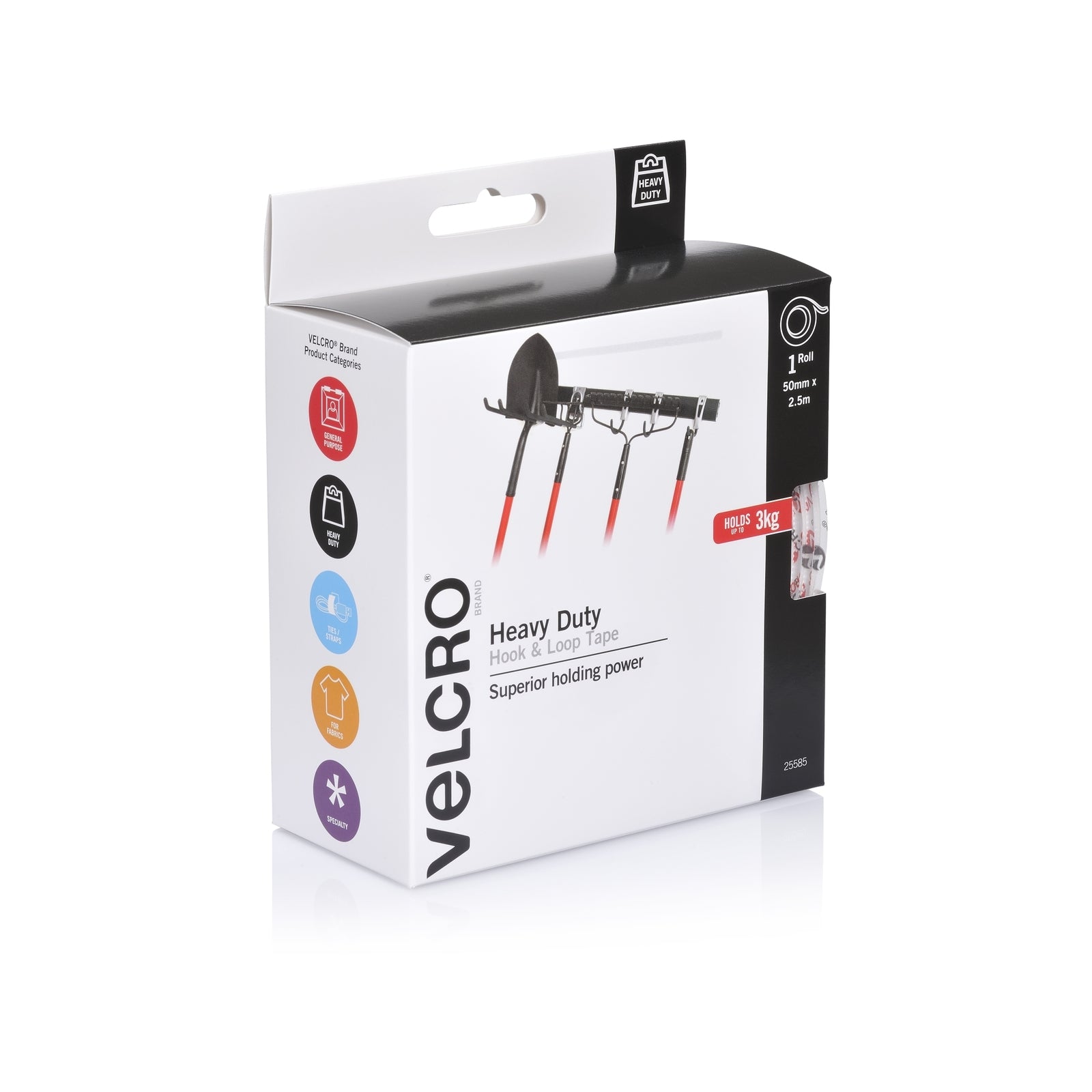 Velcro Brand Heavy Duty Stick On Tape, 50mm x 2.5m, White, Indoor