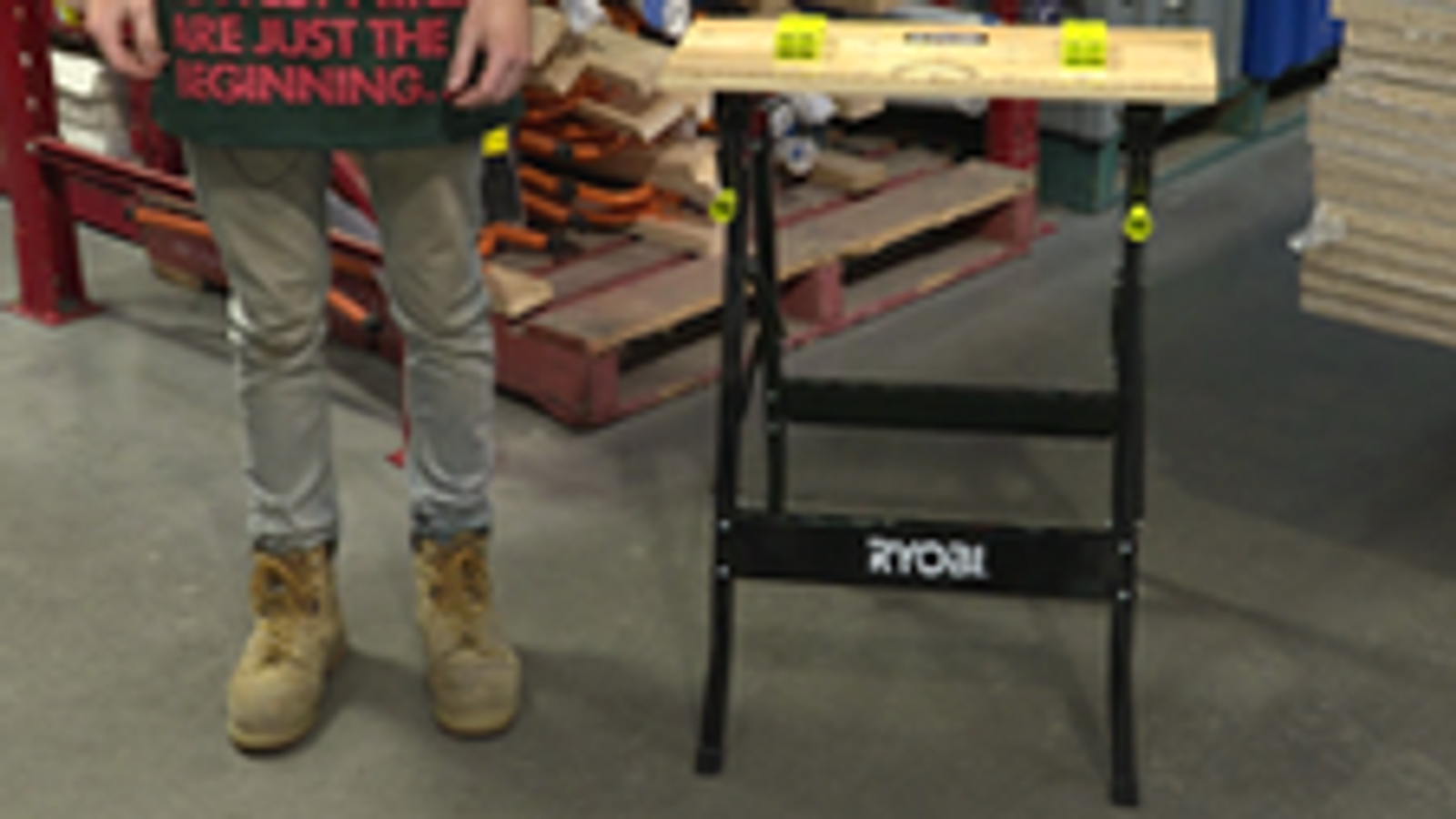 Ryobi RWB001 Foldable Workbench with Adjustable Angle, Bamboo Work Surface, Portable