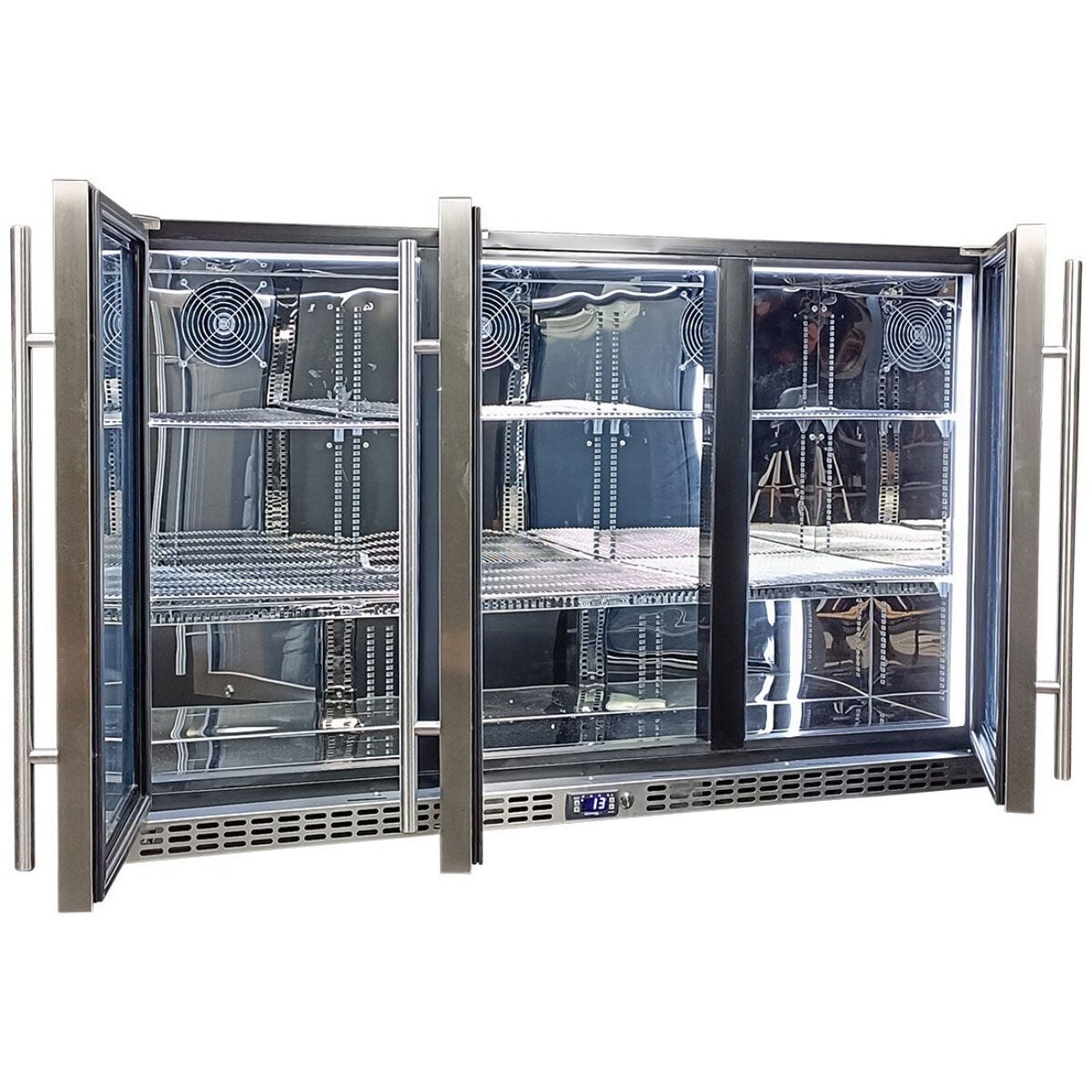 Schmick 399L Under Bench Stainless Heated Glass Fridge - 3 Doors, Lockable, LED Lighting - SK386-HD