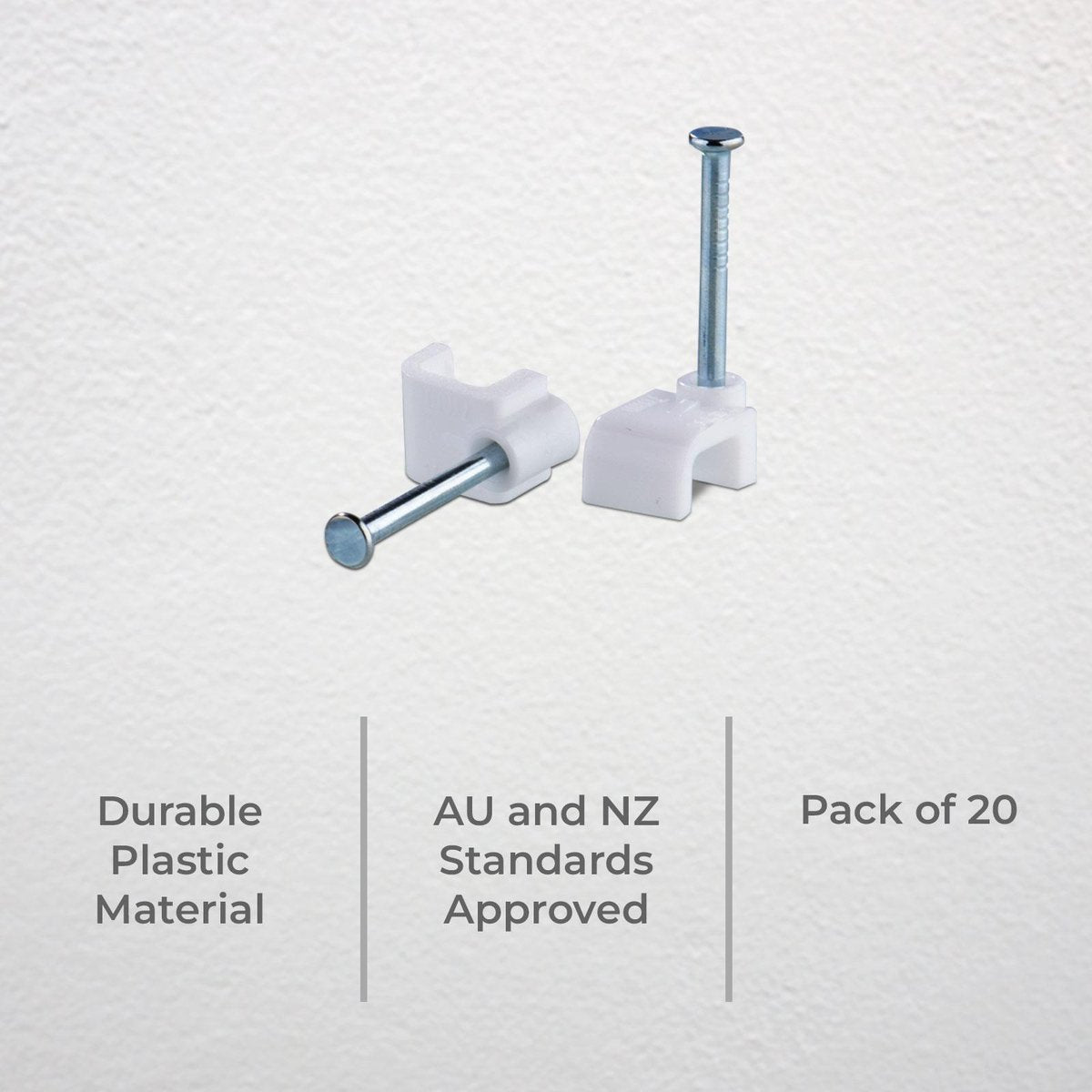 DETA 15mm White Flat Cable Clips Plastic 20 Pack