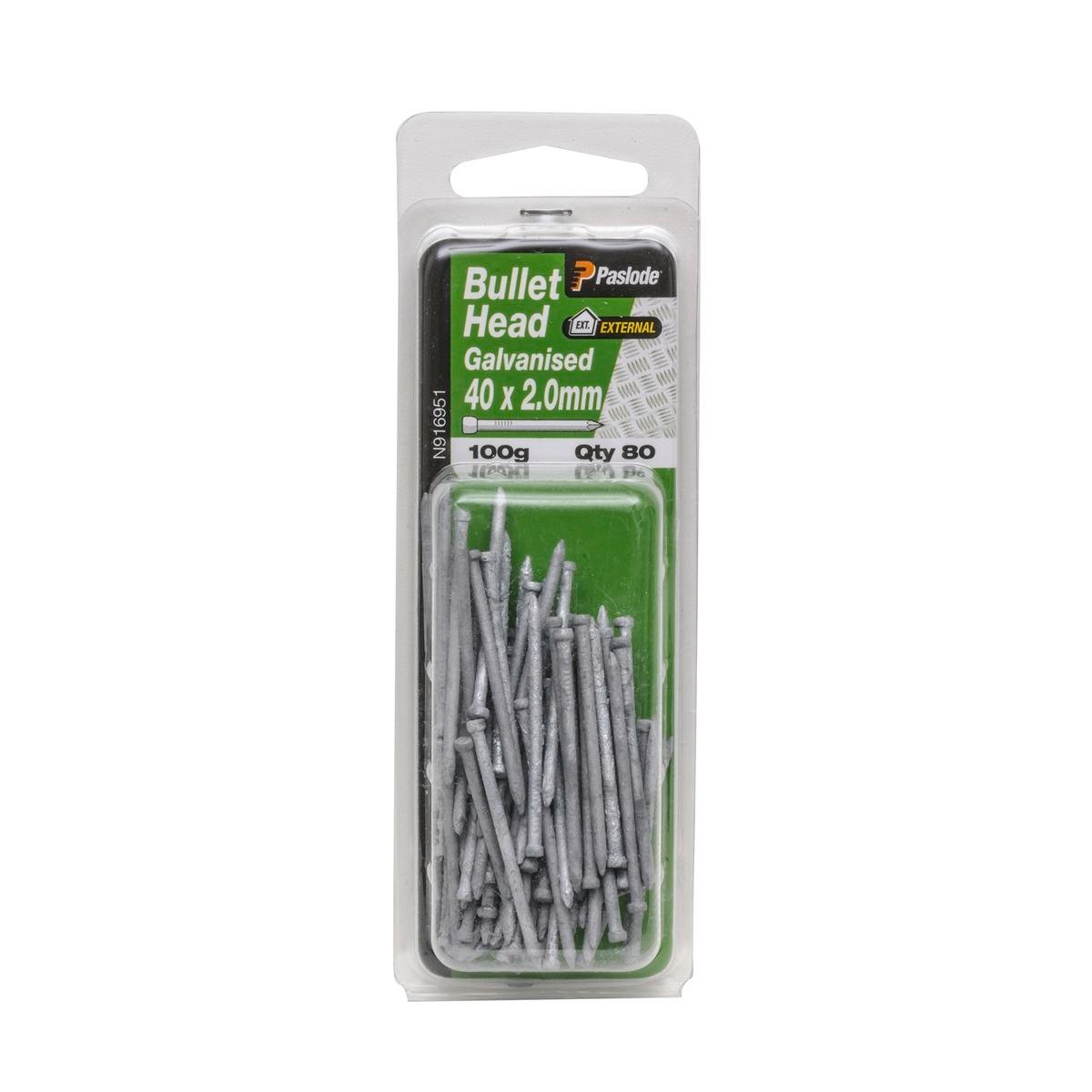 Paslode 40 x 2.0mm Galvanised Steel Bullet Head Nails - 100g 80 Pack