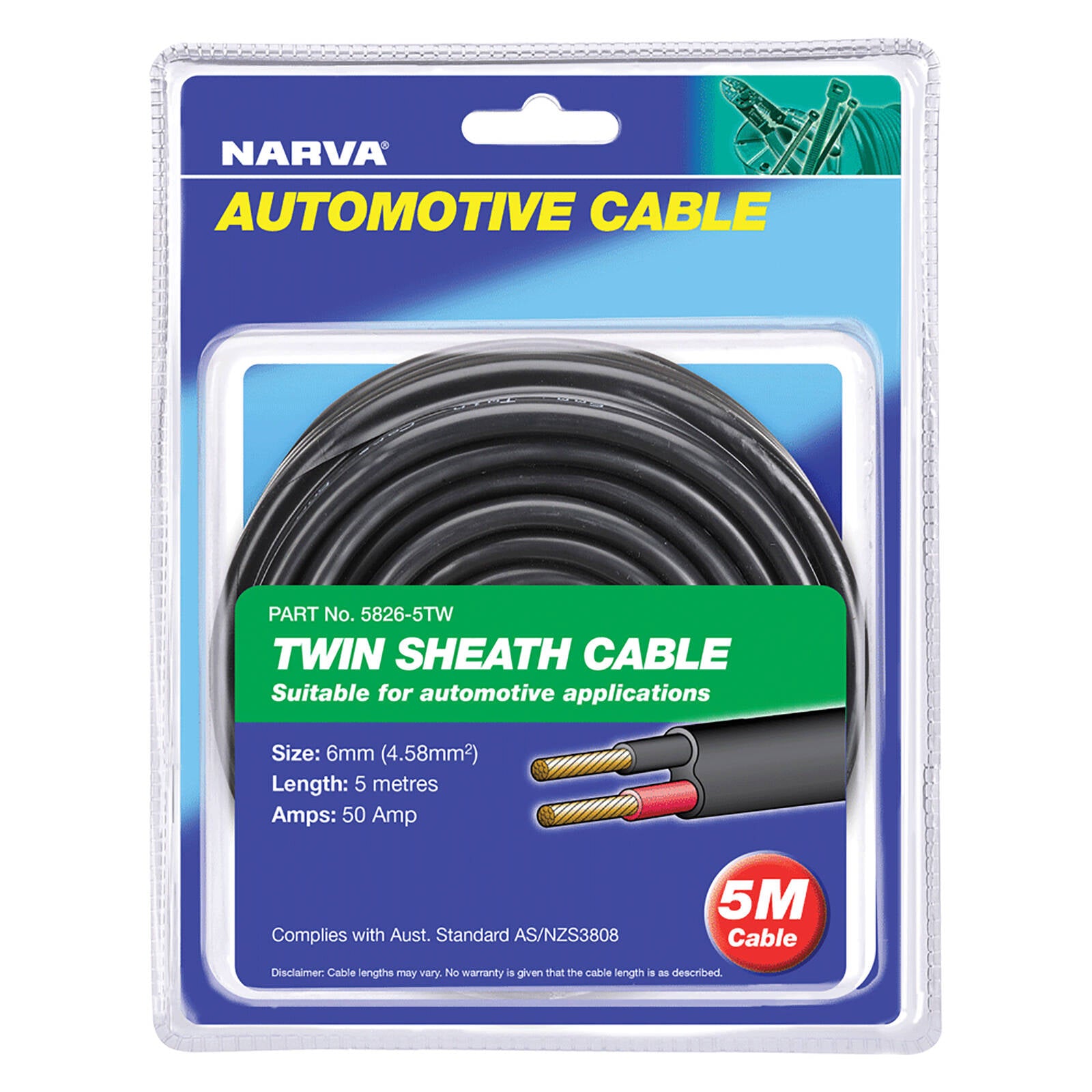 Narva 50A 6mm Black Copper Twin Sheath Cable 5m