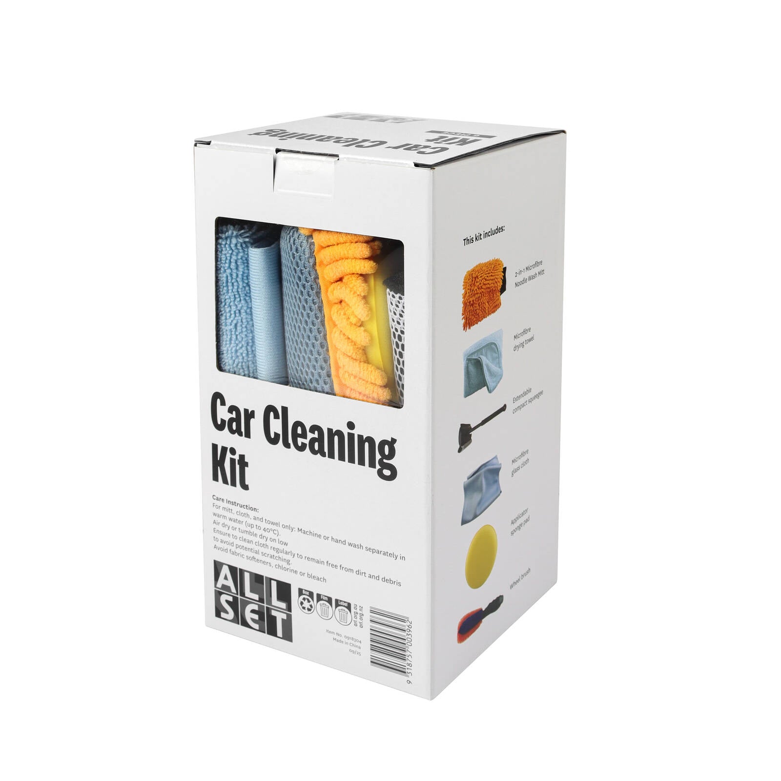 All Set 6 Piece Microfibre Car Cleaning Kit with Mitt, Towels, Brush & Squeegee