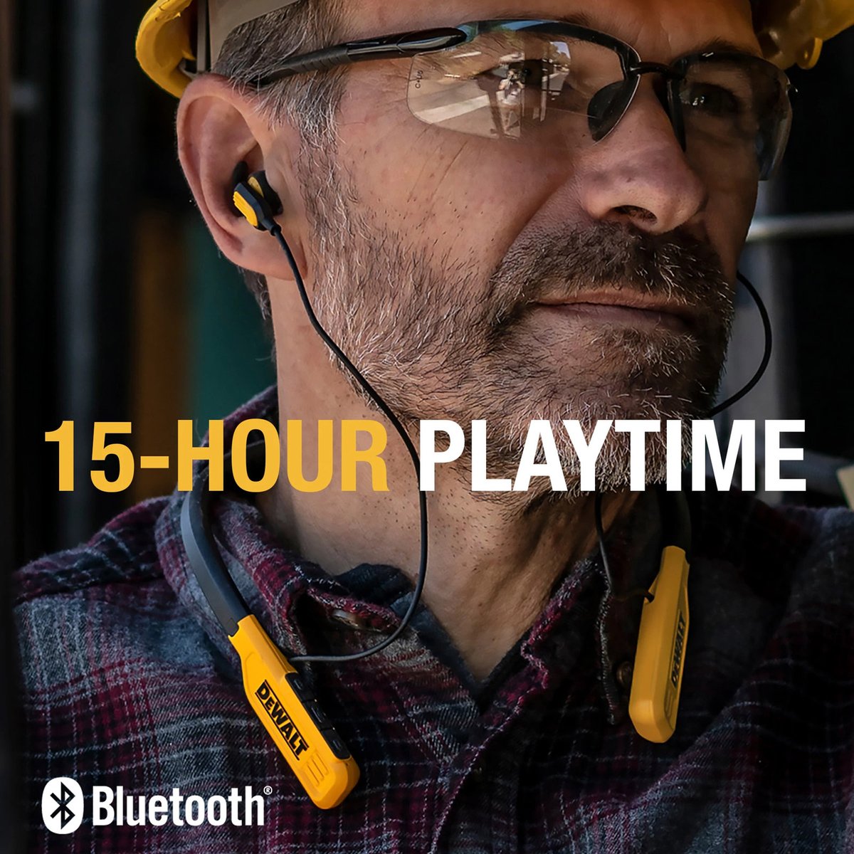 Dewalt Wireless Jobsite Pro Bluetooth Neckband Earphones - 30+ Hours Talk Time - IPX6 Water Resistant - 9mm Drivers - 150g - SuperSaverAU - view 3