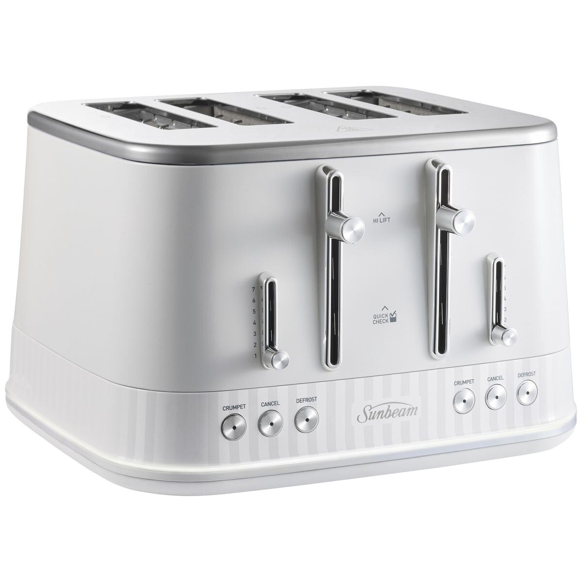 Sunbeam 4 slice toaster - white with silver accents, seven browning levels, high lift lever - TAM8104WH
