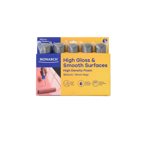 Monarch Mini Rollers - 9mm Nap - High Gloss Finish - 5 Pack - Yellow - 160mm - SuperSaverAU - view 1