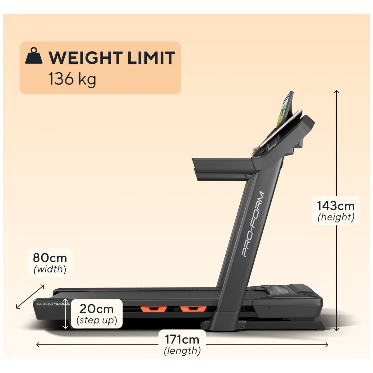 ProForm Carbon TLS Treadmill - 2.6 CHP Motor, iFIT Compatible, CoolAire Fan, 5 inch LCD - PFTL79925-INT