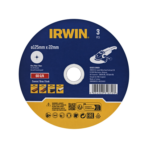 Irwin Fibre Disc 3 Pack - 125 x 22mm - 60 Grit - De-burring & Rust Removal - SuperSaverAU - view 1