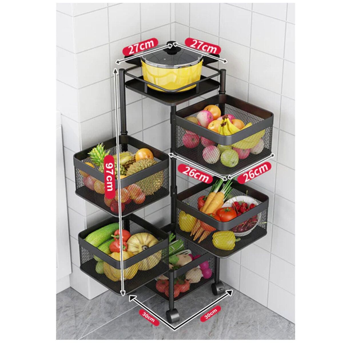 SOGA Square Kitchen Shelves - Black Carbon Steel - 10kg Per Shelf - Foldable - 9357641023587