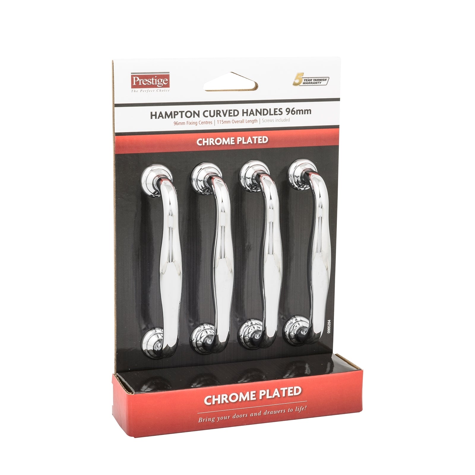 Prestige 96mm Chrome Plated Zinc Alloy Hampton Cabinet Handle - 4 Pack
