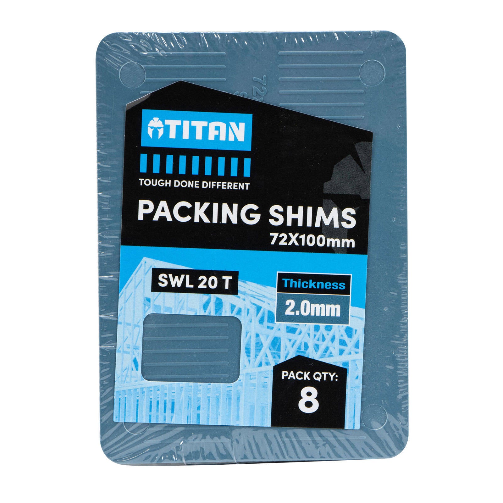 Titan Shim Packing 2 x 72 x 100mm, Blue, No-Slip Ribbed Plastic, 8 Piece