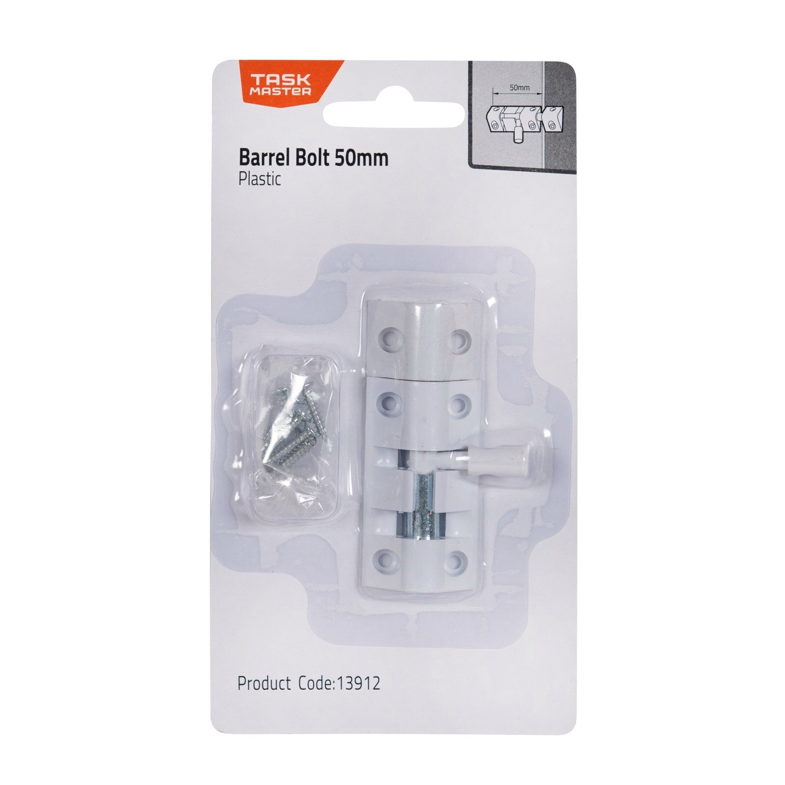 Taskmaster 50mm Black Plastic Barrel Bolt Slide Latch Light Duty